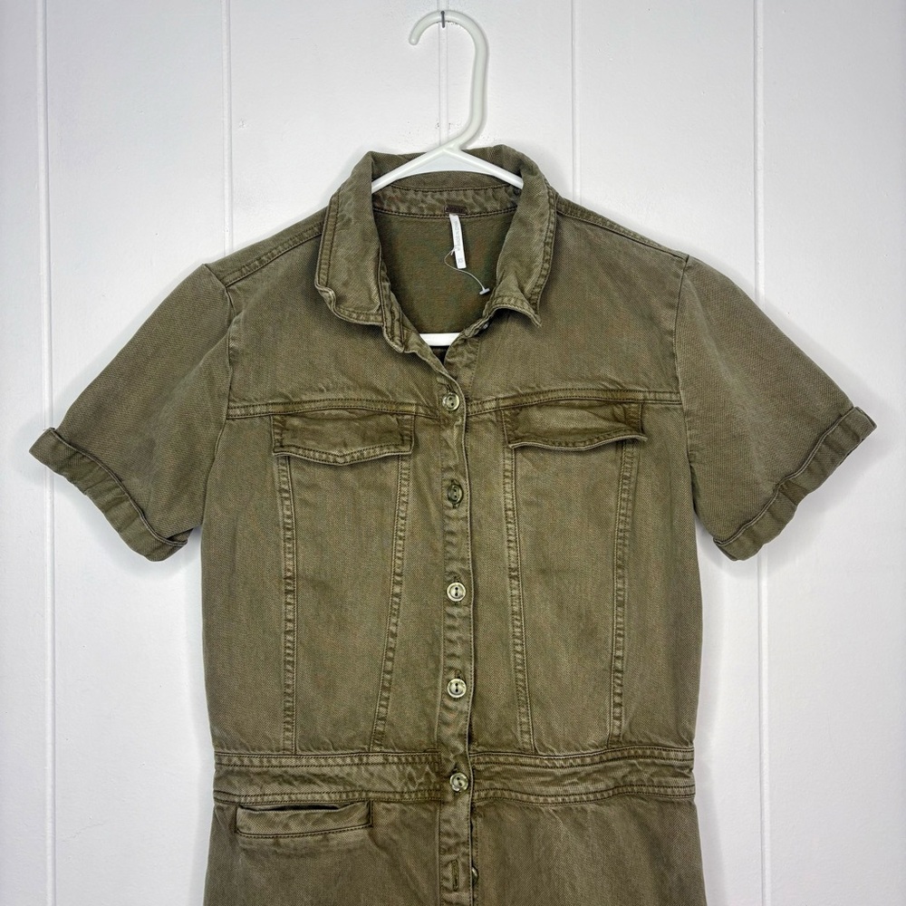 Young Fabulous & Broke YFB Olive Green Denim Utility Jumpsuit Overall Size XS - Picture 4 of 9
